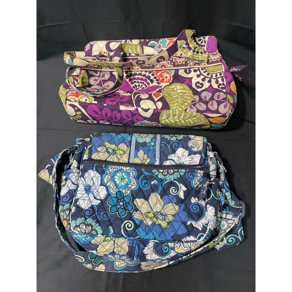 Vera Bradley Quilted Bag Lot 2 Blue Crossbody & Purple Tote Handbag